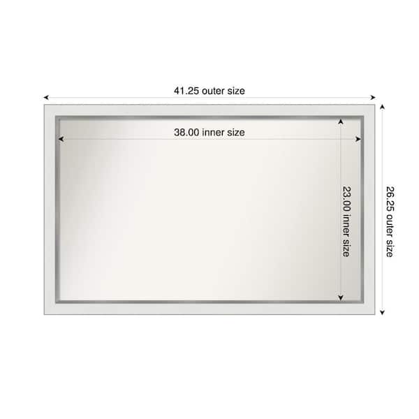 Amanti Art Medium Rectangle Satin White Silver Casual Mirror (26 in. H x 41 in. W)