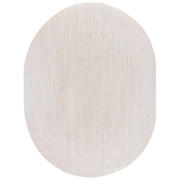Natural Fiber Marble/Beige 6 ft. x 8 ft. Woven Border Oval Area Rug