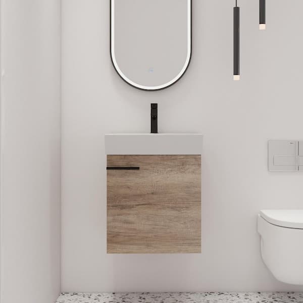19 in. W x 14.9 in. D x 22.8 in. H Wall-Mounted Bath Vanity in GreyOak with White Ceramic Vanity Top