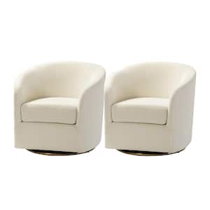 Estefan Ivory Polyester Arm Chair with Swivel (Set of 2)