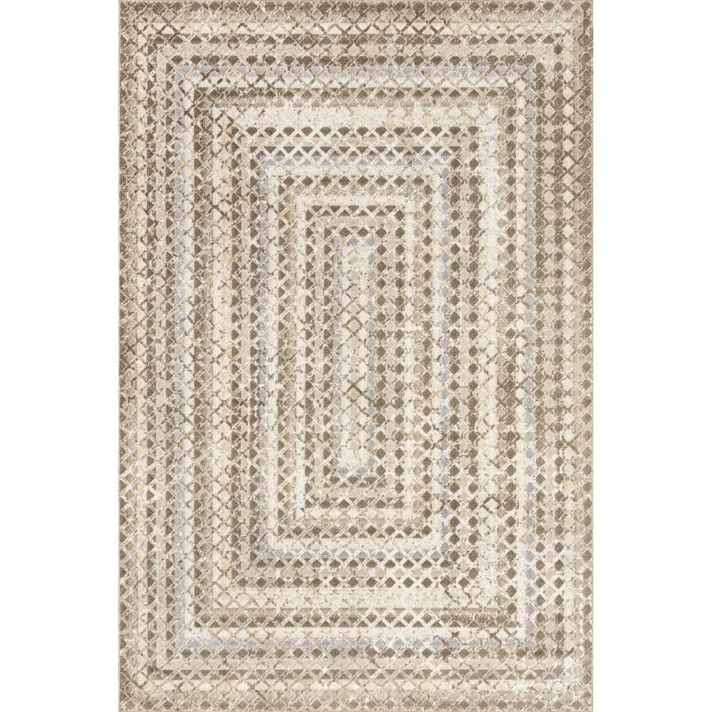 Carley Beige and Gray Geometric Machine Washable Area Rug