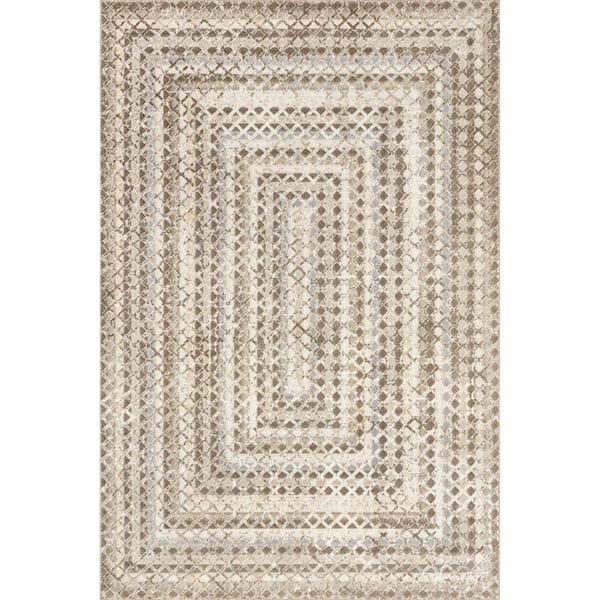 Carley Beige 9 ft. x 12 ft. Machine Washable Geometric Area Rug