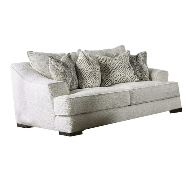Benjara Syma 48 in. Ivory Fabric 3-Seater Loveseat with 4-Throw Pillows and Track Arms