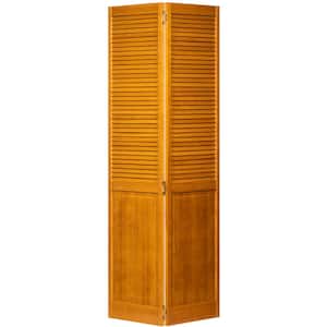 24 in. x 80 in. Traditional Louver Panel Golden Oak Solid Core Wood Bi-Fold Door