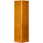 36 in. x 80 in. Traditional Louver Panel Golden Oak Solid Core Wood Bi-Fold Door