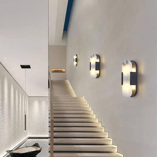 2-Light 4.7 in. Black Alabaster Wall Sconce With Alabaster Shade,Wall lamp for Living rooms, Hallways, Bedrooms (2pcs)