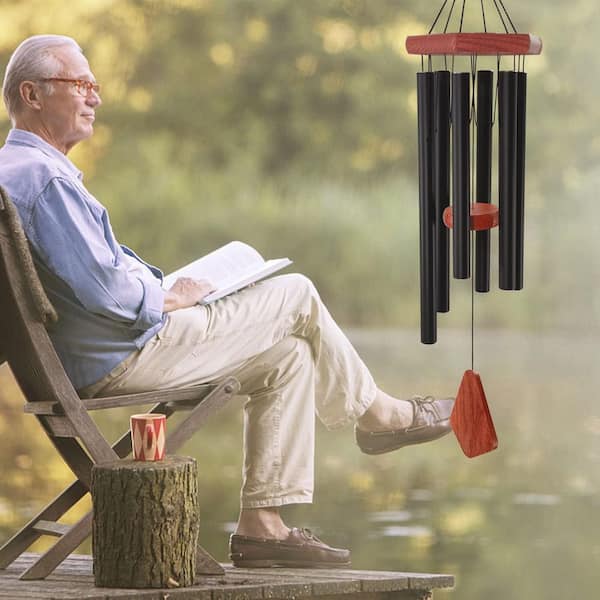 Phewnyzo 30 in. Black Aluminium Wind Chime with Wind Catcher