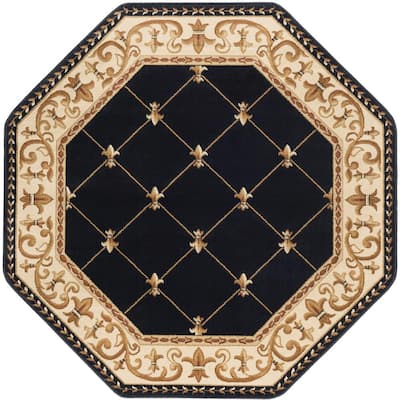 4' x 4' Octagonal Made-to-Order Oscar Isberian Rugs Area Rug Black Stripe Color Machine Made USA Zoe Collection Sisal Design 