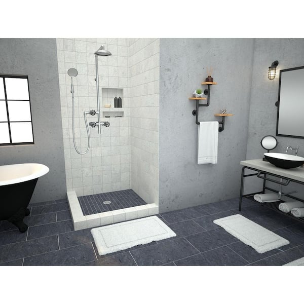 Redi Base 32 in. x 32 in. Double Threshold Shower Base with Center Drain and Polished Chrome Drain Plate
