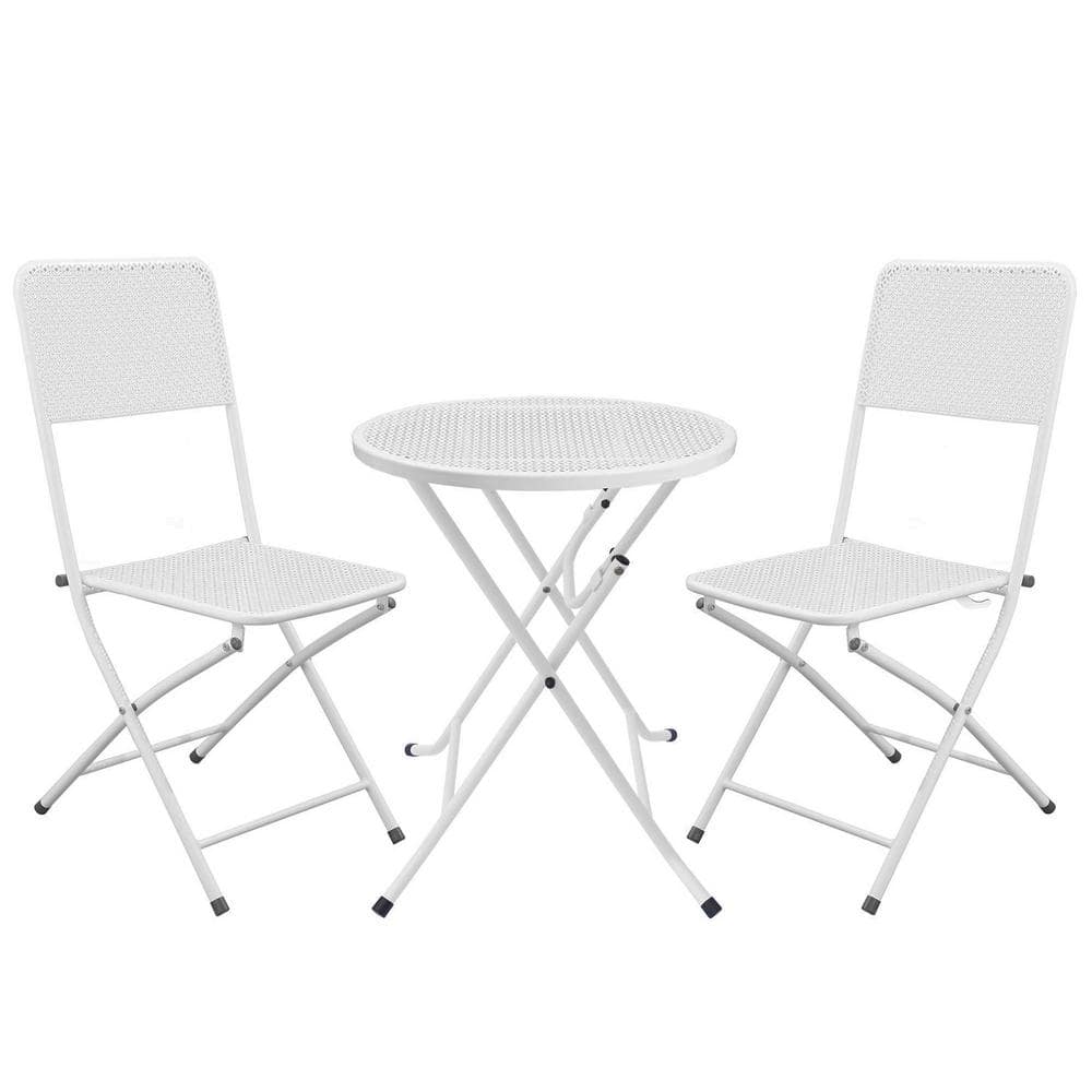 Tunearary 3Piece White Outdoor Steel Patio Bistro Set Conversation