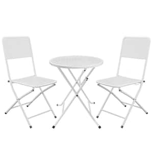 3-Piece White Outdoor Steel Patio Bistro Set Conversation Sets Foldable Bistro Chairs and Table