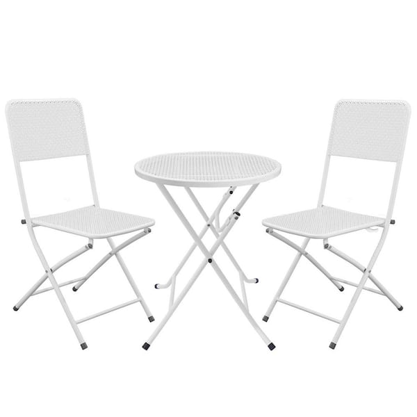Tunearary 3Piece White Outdoor Steel Patio Bistro Set Conversation