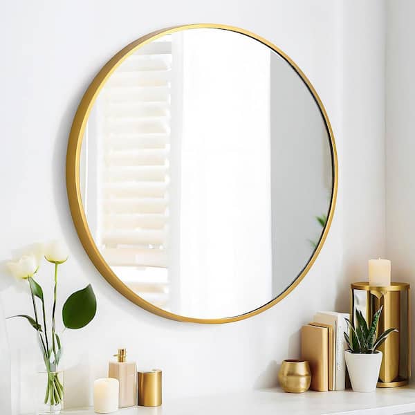 30 in. W x 30 in. H Round Framed Wall for Over Sink, Entryway, Living Room, Bathroom Vanity Mirror in Glod