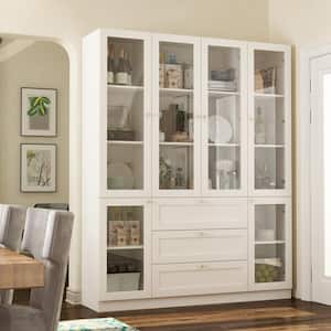 White Wood 63 in. W Sideboard Accent Storage Cabinet Bookcase with Acrylic Glass Doors and 3 Drawers