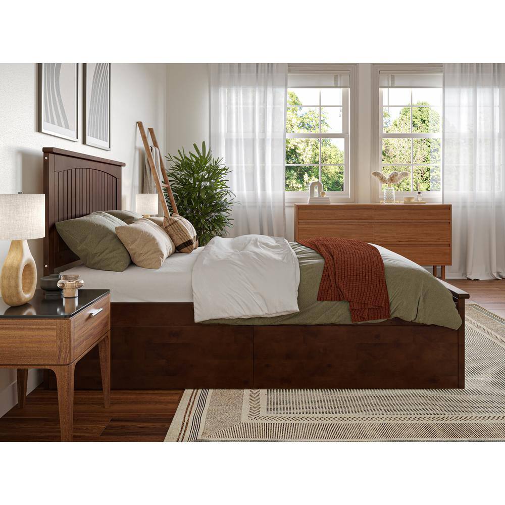 Nantucket Walnut Full Wood Platform Bed with Storage Drawers