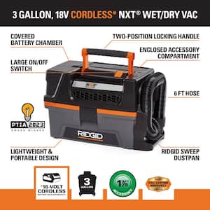 3 Gallon 18-Volt Cordless Handheld NXT Wet/Dry Shop Vacuum (Tool Only) with Filter, Expandable Hose and Accessories