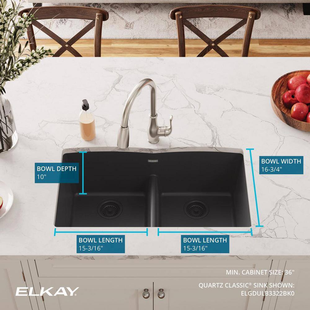 Black Quartz Double Bowl Undermount Kitchen Sink