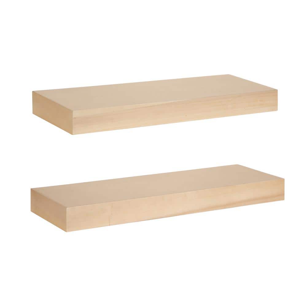 Natural Light Brown Wooden Floating Accent Shelves, Set of 2