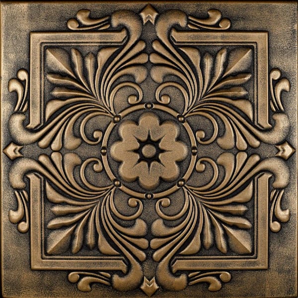 Victorian Antique Brass 1.6 ft. x 1.6 ft. Decorative Foam Glue Up Ceiling Tile (259.2 sq. ft. /case)