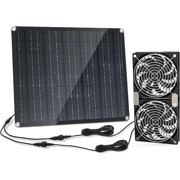 30W Solar Powered Fan kit with Dual IPX7 Waterproof Fans for Outside Chicken Coops, Greenhouses Sheds, Intake or Exhaust