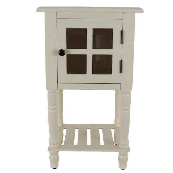 Decor Therapy James Antique White, End Table With Glass Doors