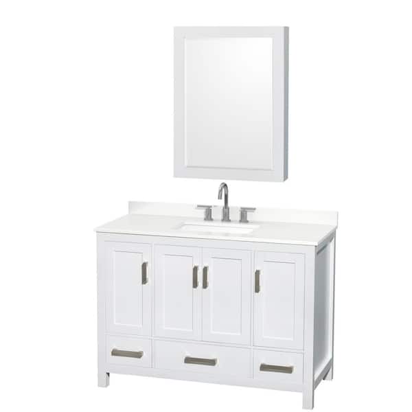 Wyndham Collection Sheffield 48 in. W x 22 in. D x 35 in. H Single Bath Vanity in White with White Quartz Top and Mirror