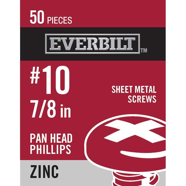 Everbilt #10 x 7/8 in. Zinc Plated Phillips Pan Head Sheet Metal Screw (50-Pack)