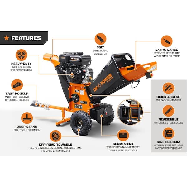 DK2 V2 Series 5 in. 15 HP 420 cc Gas Powered Kinetic Wood Chipper