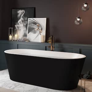 59 in. Fiberglass Double Ended Flatbottom Non-Whirlpool Bathtub in Glossy Black