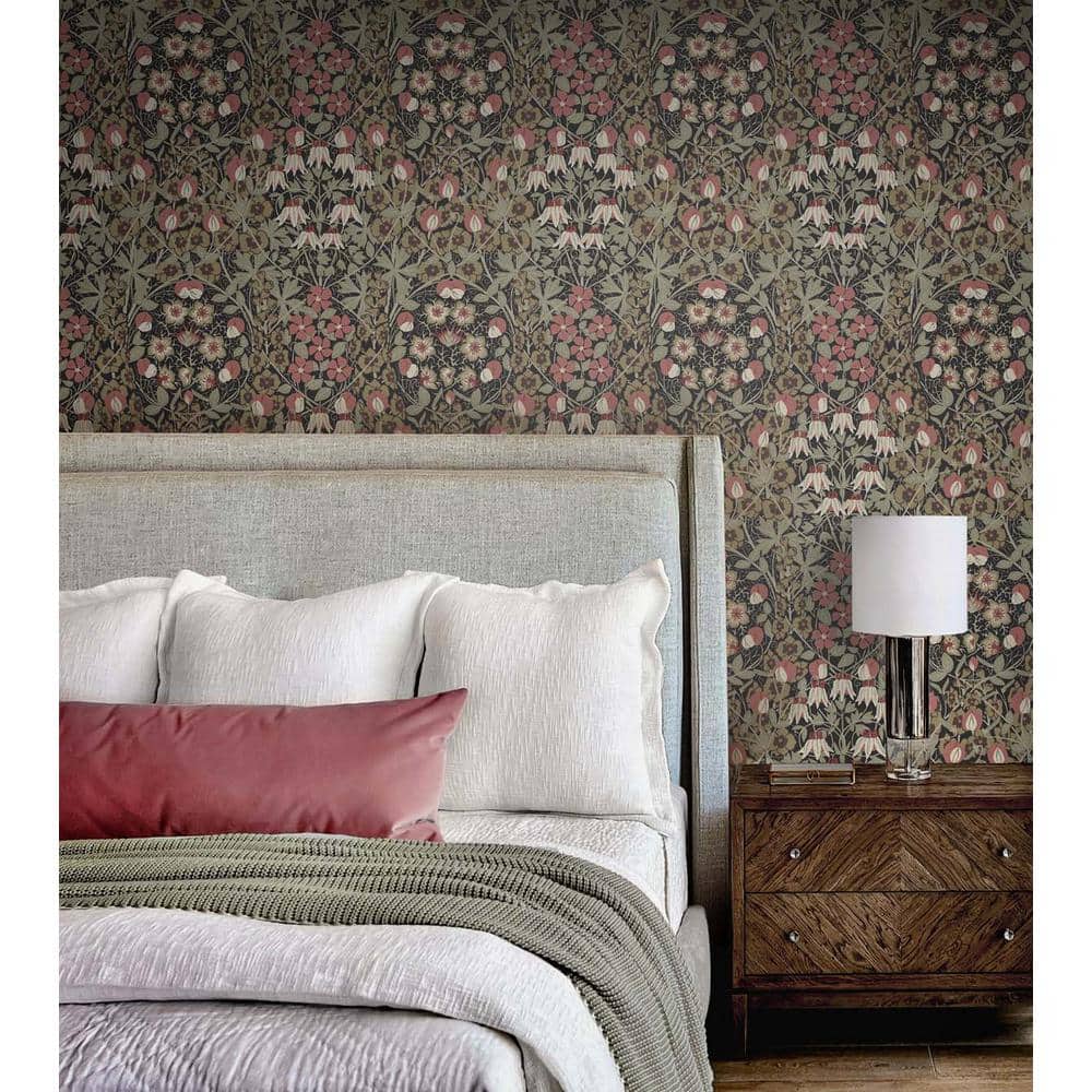 Ebony and Red Clay Floral Peel and Stick Wallpaper