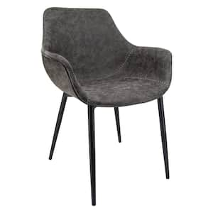 Markley Grey Modern Leather Dining Arm Chair with Black Metal Legs