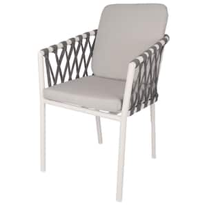 Matte White Outdoor Chair with Gray Cushion