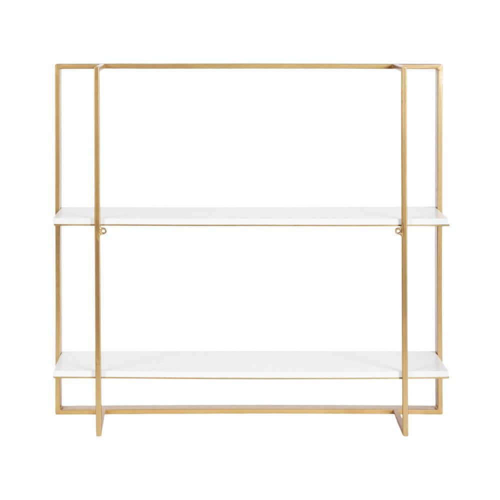 Gold and White Modern Floating Wall Shelf with Wooden Tiers