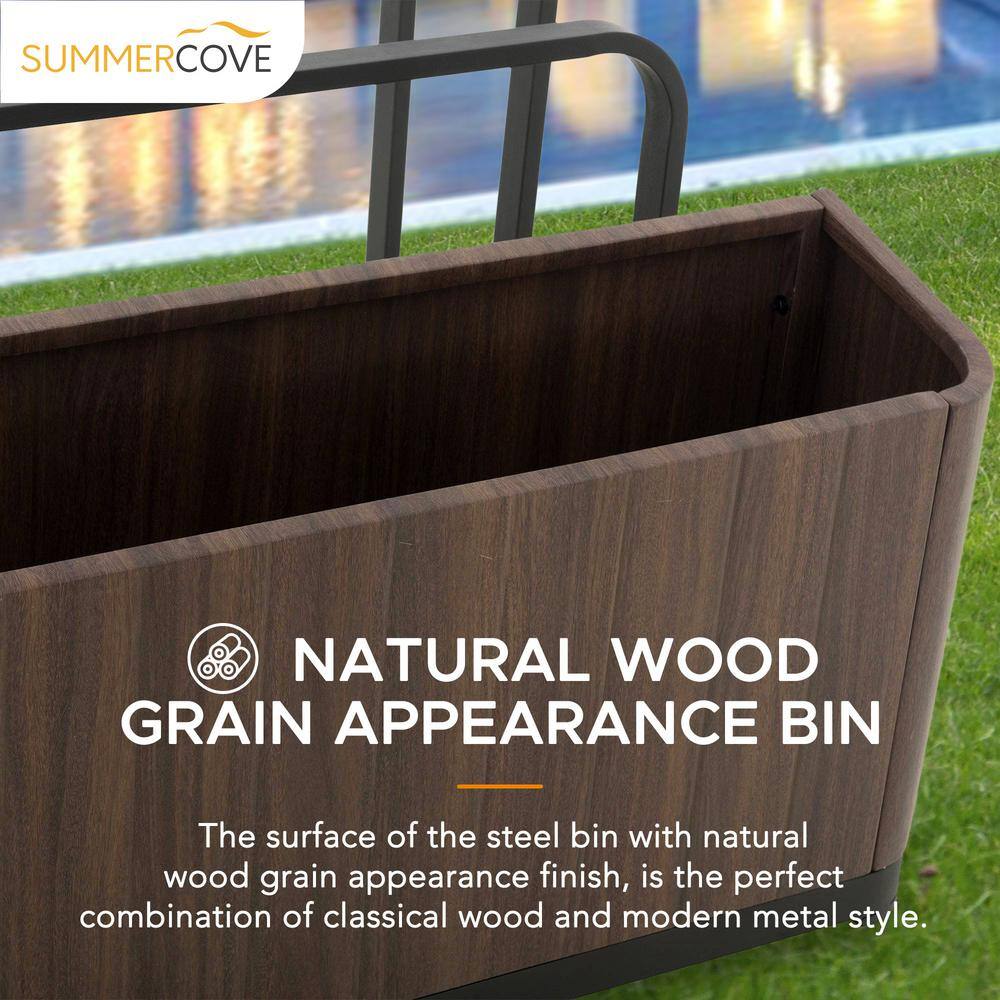Brown Aluminum Pool Float Storage Basket with Wood Grain Finish