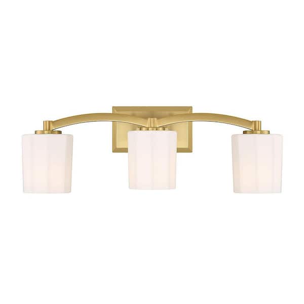 Savoy House Whitney 24 in. 3-Light Warm Brass Vanity Light with Fluted Opal Etched Glass Shades