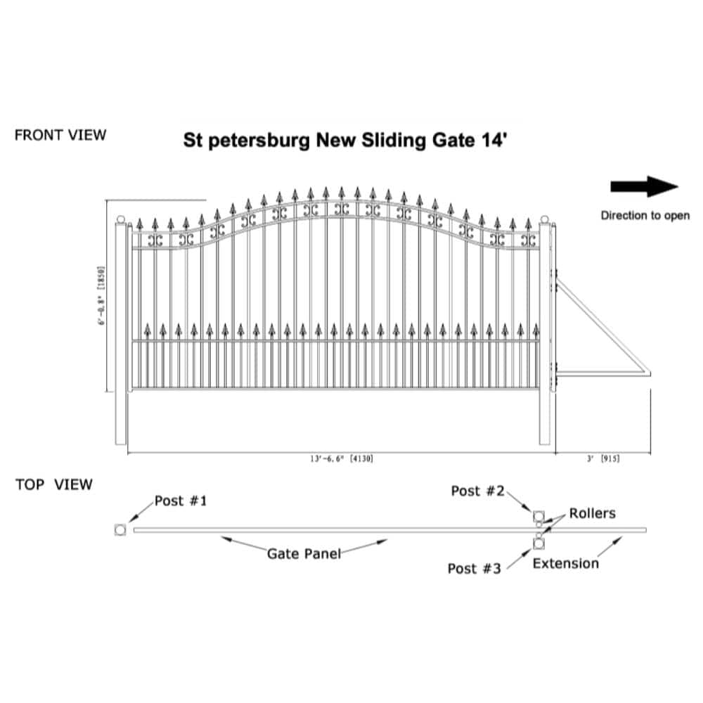 14 ft Black Galvanized Steel Arched Driveway Gate
