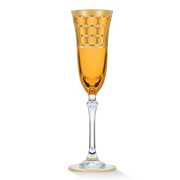2 Pier 1 Amber Gold Luster Iridescent Champagne Flute Glasses