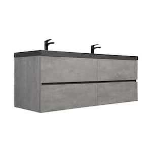 60 in. W x 20 in. D x 22 in. H Double Sink Wall-Mounted Bath Vanity in Grey with Matte Black Quartz Sand Top