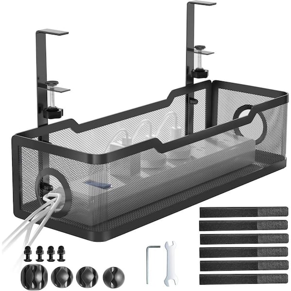 13.4 in. x 4.6 in. x 3.1 in. Under Desk Cable Management Tray with Clamp for Desk and Velcro in Black