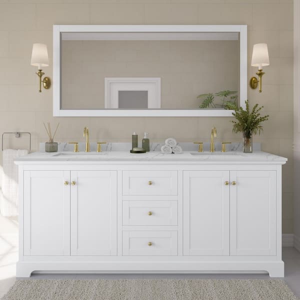Avery 80 in. W x 22 in. D x 35 in. H Double Bath Vanity in White with Giotto Quartz Top