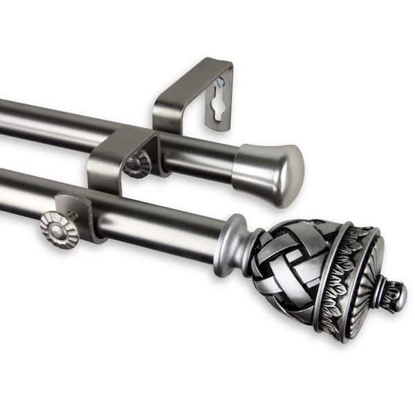 Rod Desyne 48 in. - 84 in. Telescoping Double Curtain Rod Kit in Satin Nickel with Arielle Finial