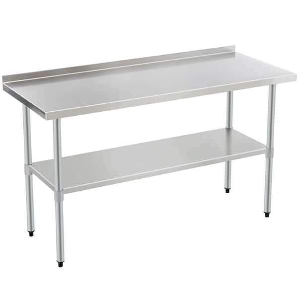 Stainless Steel 60 in. Kitchen Prep Table with Adjustable Undershelf and Backsplash