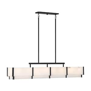 Orleans 58.3 in. W x 11 in. H 8-Light Black Cashmere Linear Chandelier with Natural Alabaster Panes