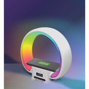 8.95 in. Bluetooth Enabled White LED Desk Lamp with USB-C Port, QI Wireless Charging Pad, and Built-in Speaker