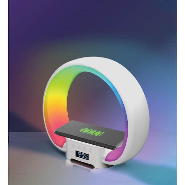 8.95 in. Bluetooth Enabled White LED Desk Lamp with USB-C Port, QI Wireless Charging Pad, and Built-in Speaker