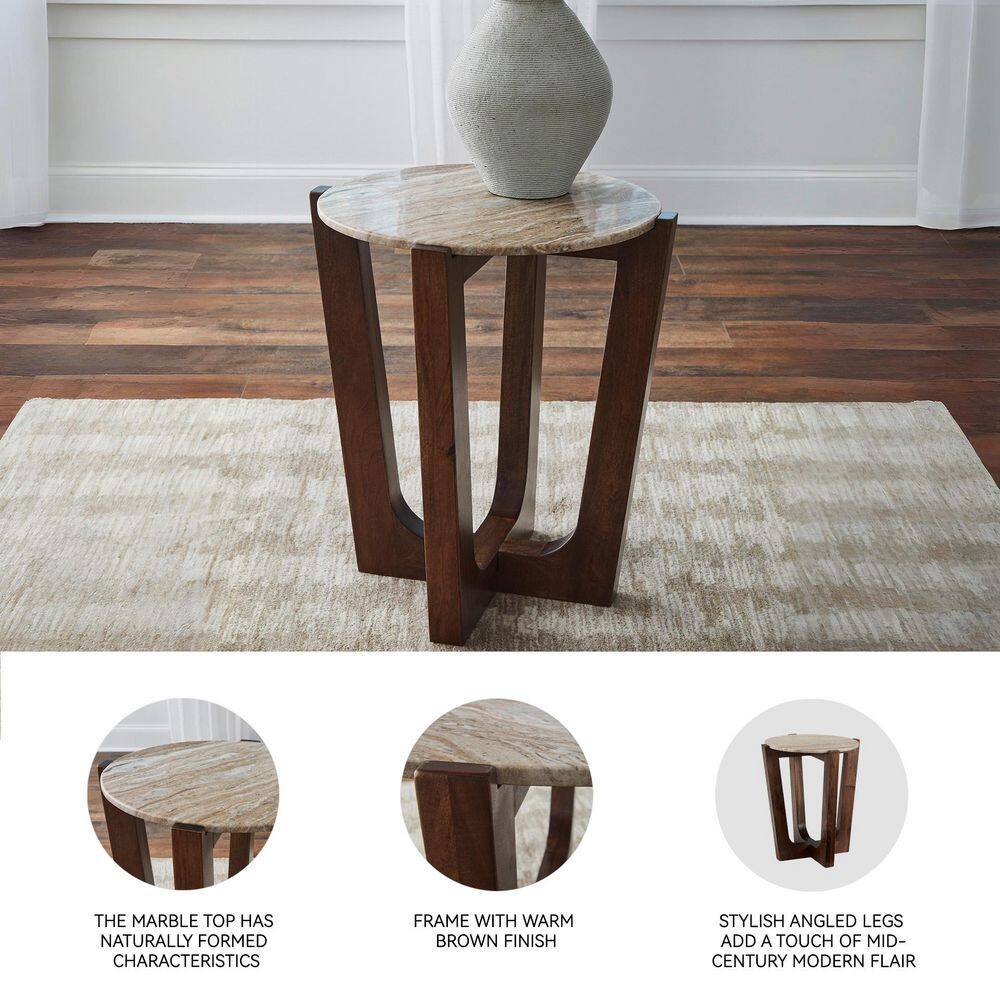 Tanidore 22 in. Brown Round Marble End Table - thumbnail 6