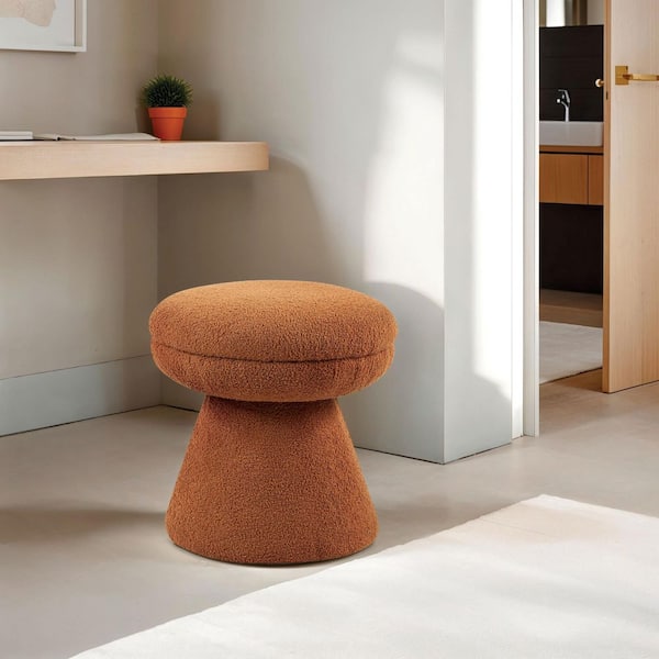 Furniture of America Alcy Saddle Brown Upholstered Fabric Round Mushroom Accent Ottoman Small (Under 22 in.)