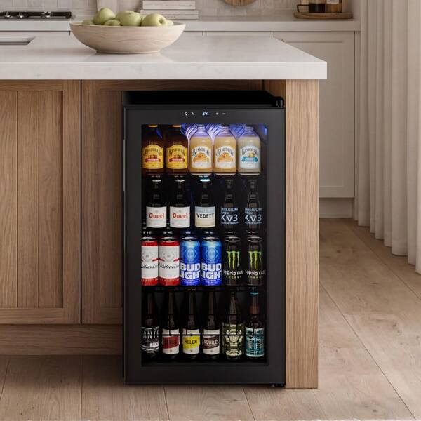 18.8 in. 140-Cans Single Zone Freestanding Beverage Cooler Refrigerator Fridge in Stainless Steel with Recessed Handle