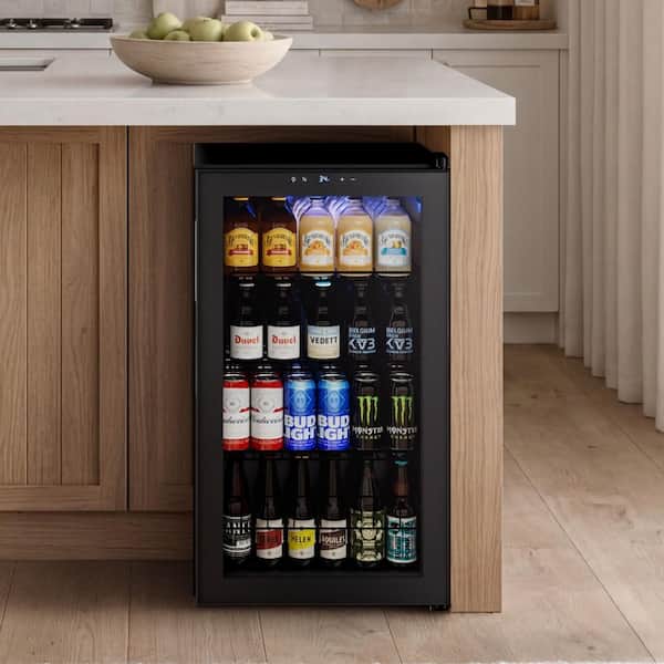 18.8 in. 140-Cans Single Zone Freestanding Beverage Cooler Refrigerator Fridge in Stainless Steel with Recessed Handle