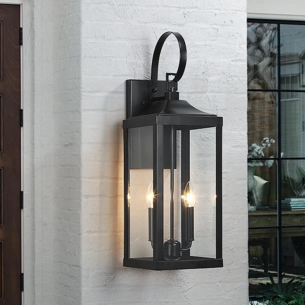 Jefferson 2-Light 25.7 in. Black Large Outdoor Wall Lantern Sconce Light